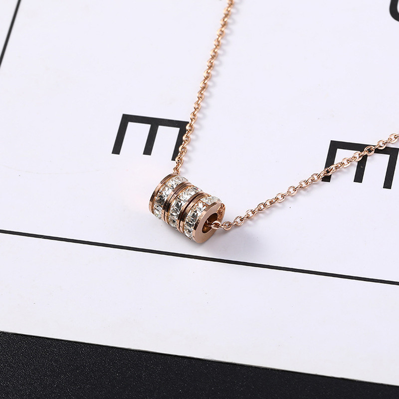 Arihant Rose Gold Plated Stainless Steel CZ Cylindrical Pendant with 3 Linked Loops