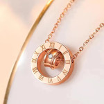 Arihant Rose Gold Plated Stainless Steel Roman Numerals Pendant with Cubic Zirconia