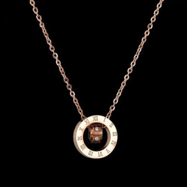 Arihant Rose Gold Plated Stainless Steel Roman Numerals Pendant with Cubic Zirconia