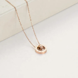 Arihant Rose Gold Plated Stainless Steel Roman Numerals Pendant with Cubic Zirconia