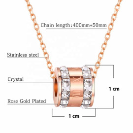 Arihant Rose Gold Plated Stainless Steel CZ Studded Spherical Roman Numerals Pendant