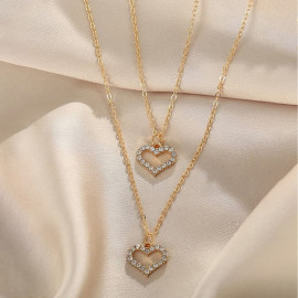 Arihant Gold Plated Korean Dual Hearts AD Layered Pendant