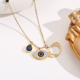 Arihant Stainless Steel Gold Plated American Diamond Studded Evil Eye Pendant