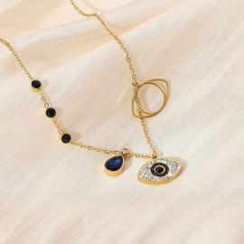 Arihant Stainless Steel Gold Plated American Diamond Studded Evil Eye Pendant