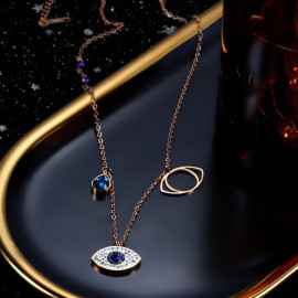 Arihant Stainless Steel Rose Gold Plated American Diamond Studded Evil Eye Pendant