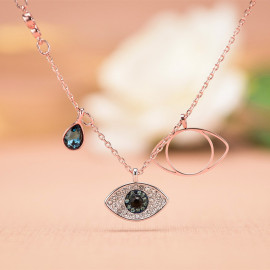 Arihant Stainless Steel Rose Gold Plated American Diamond Studded Evil Eye Pendant