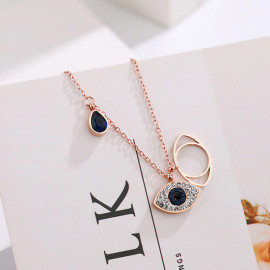 Arihant Stainless Steel Rose Gold Plated American Diamond Studded Evil Eye Pendant