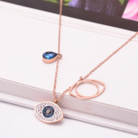 Arihant Stainless Steel Rose Gold Plated American Diamond Studded Evil Eye Pendant