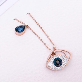 Arihant Stainless Steel Rose Gold Plated American Diamond Studded Evil Eye Pendant