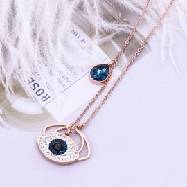 Arihant Stainless Steel Rose Gold Plated American Diamond Studded Evil Eye Pendant