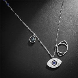 Arihant Stainless Steel Silver Plated American Diamond Studded Evil Eye Pendant