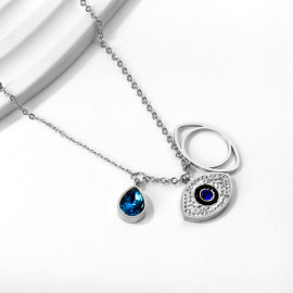 Arihant Stainless Steel Silver Plated American Diamond Studded Evil Eye Pendant