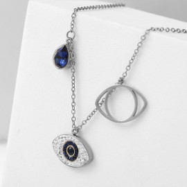 Arihant Stainless Steel Silver Plated American Diamond Studded Evil Eye Pendant