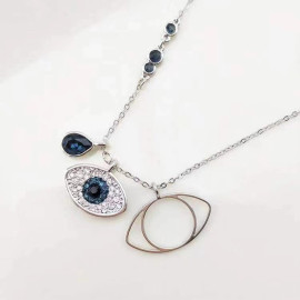 Arihant Stainless Steel Silver Plated American Diamond Studded Evil Eye Pendant