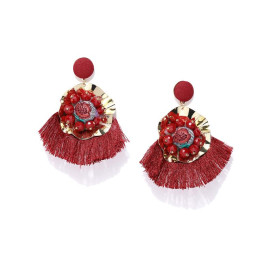 Arihant Red Gold-Plated Handcrafted Contemporary Drop Earrings 35062