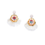 Arihant Off-White & Peach-Coloured Gold-Plated Handcrafted Floral Drop Earrings 35064