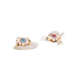 Arihant Off-White & Peach-Coloured Gold-Plated Handcrafted Floral Drop Earrings 35064