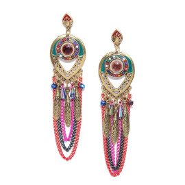 Arihant Antique Gold-Plated & Pink Handcrafted Classic Drop Earrings 35086