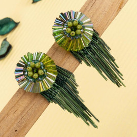 Arihant Green Handcrafted Contemporary Tassel Earrings 35141