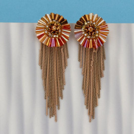 Arihant Orange And Beige Handcrafted Tassel Earrings 35144