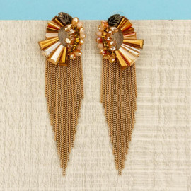 Arihant Beige Handcrafted Contemporary Tassel Earrings 35153