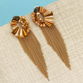 Arihant Beige Handcrafted Contemporary Tassel Earrings 35153