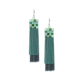 Green Silver-Plated Handcrafted Contemporary Drop Earrings 35155