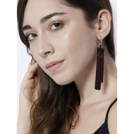 Red & Black Gold-Plated Handcrafted Contemporary Drop Earrings 35158