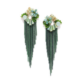 Green Gold-Plated Floral Handcrafted Drop Earrings 35160