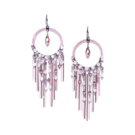 Pink Silver-Plated Circular Handcrafted Drop Earrings 35162