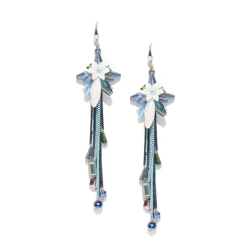 Blue & White Silver-Plated Handcrafted Drop Earrings 35165