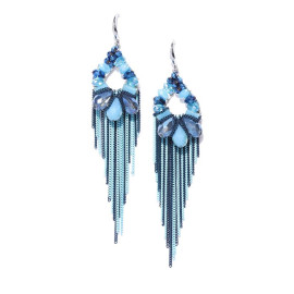 Blue Silver-Plated Beaded Tasselled Handcrafted Drop Earrings 35174