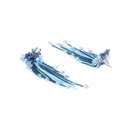 Blue Silver-Plated Tasselled Contemporary Drop Earrings 35176