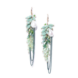 Green & Off-White Gold-Plated Handcrafted Contemporary Drop Earrings 35177