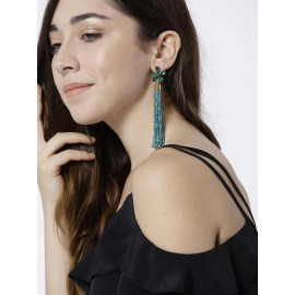 Green Gold-Plated Floral Handcrafted Drop Earrings 35201