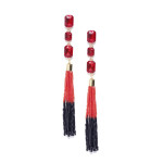 Red & Black Gold-Plated Handcrafted Tasselled Contemporary Drop Earrings 35205