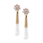 White Gold-Plated Handcrafted Tasselled Floral Drop Earrings 35214