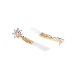 White Gold-Plated Handcrafted Tasselled Floral Drop Earrings 35214