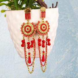 Arihant Red Antique Beaded Handcrafted Drop Earrings 35223