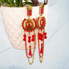 Arihant Red Antique Beaded Handcrafted Drop Earrings 35223