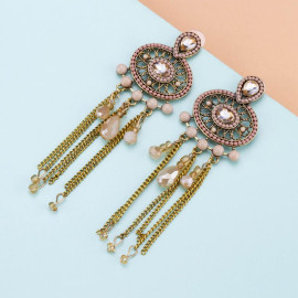 Arihant Peach Coloured Antique Beaded Handcrafted Drop Earrings 35227