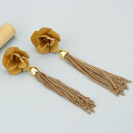 Arihant Beige Handcrafted Tasseled Floral Drop Earrings 35235