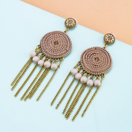 Arihant Peach Coloured Antique Beaded Handcrafted Circular Drop Earrings 35264