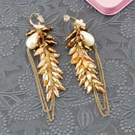 Arihant Beige And Off White Handcrafted Contemporary Drop Earrings 35307