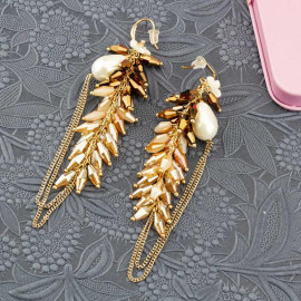 Arihant Beige And Off White Handcrafted Contemporary Drop Earrings 35307