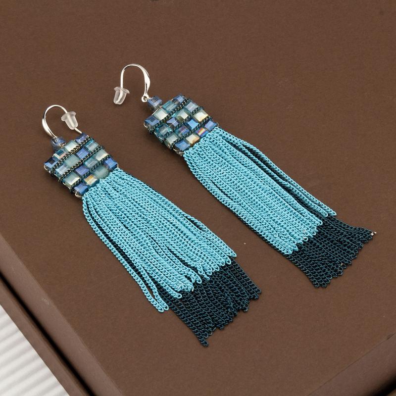 Arihant Blue Silver Plated Beaded And Tasselled Handcrafted Contemporary Drop Earrings 35315