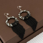 Arihant Black And Off White Silver Plated Beaded Handcrafted Circular Drop Earrings 35318