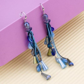 Arihant Blue Silver Plated Beaded And Tasselled Handcrafted Contemporary Drop Earrings 35325