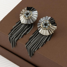 Arihant Grey And Black Tasselled Handcrafted Contemporary Drop Earrings 35331