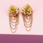 Arihant Beige And Peach Coloured Stone Studded Handcrafted Drop Earrings 35339